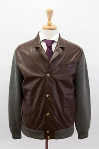 NWT$7295 Brunello Cucinelli Men 100% Leather + Cashmere Blend Knit Jacket M A242 - Picture 1 of 15