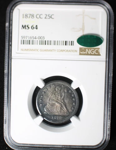1878-CC Seated Liberty Quarter NGC MS64 CAC - Must See!! Cover