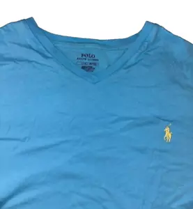 Polo Ralph Lauren Men’s T Shirt Large Tall Blue V Neck Red Pony Preowned - Picture 1 of 9