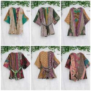 Lote de 10 piezas Abrigo chaqueta larga kantha de algodón indio vintage hecho a mano para mujer - Imagen 1 de 8