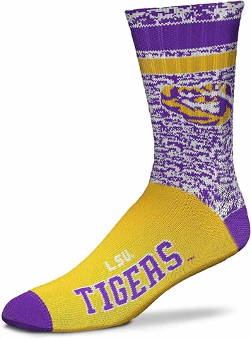 NEW LSU Tigers NCAA Retro Deuce Large Crew Socks Team Colors Fits 10-13 Cover