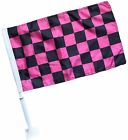 Ford Dodge Chrysler GMC Nissan Toyota Clip on Window Flag Pink Checkers … 