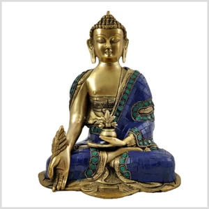 Medizinbuddha 25cm 3kg Messing Blautürkis aus Nepal Buddhismus Medizin Buddha - Picture 1 of 4
