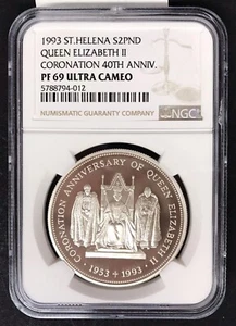 SAINT HELENA 1993 2 POUNDS ELIZABETH II CORONATION 40° annyversary NGC new.290 - Picture 1 of 2