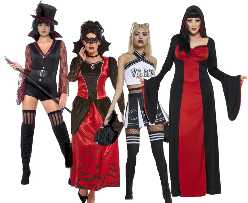 Vampire Ladies Costume Halloween Fancy Dress Vampiress Adults Outfit Sexy — 第 1/3 张图片