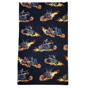 Skeleton Motorcycle Pillowcase Standard Queen Black Fire Flames Biker Homemade - Picture 1 of 3
