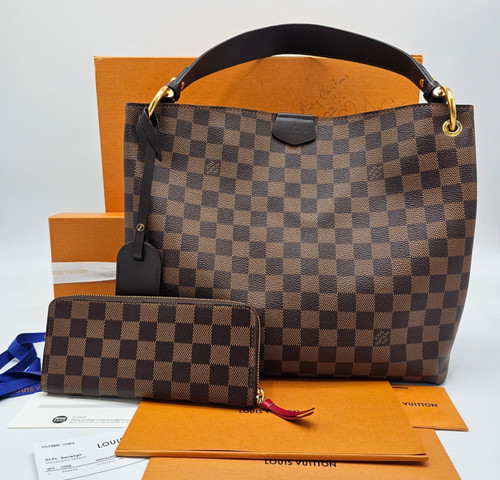 LOUIS VUITTON（LV） Borsa Louis Vuitton Graceful PM Damier Ebene nera N44044 + portafoglio lungo con cerniera LV