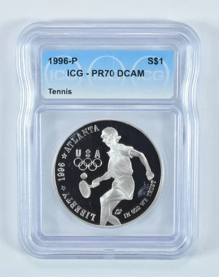 1996-P Olympic Tennis Commemorative Silver Dollar PR70 DCAM ICG - Image 1 of 4