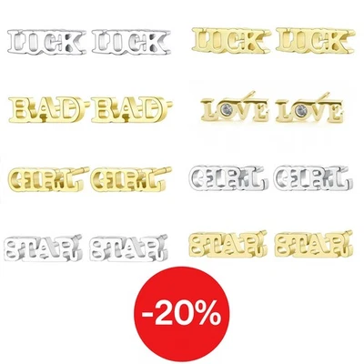 Orecchini Donna a Lobo Acciaio con Scritta Luck Love Girl Star Sagapo - Immagine 1 di 2