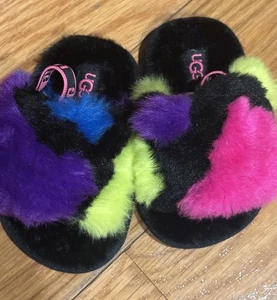 TODDLER SIZE 04/05 UGG FLUFF YEAH SLIDE  PARTY SPOTS SLINGBACK SLIPPER SANDAL - Picture 1 of 6