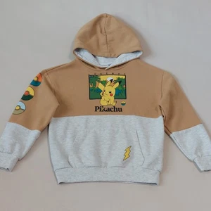 Pokemon Boys Medium Gray/Tan Cotton Pullover Hoodie Pullover Pikachu CLEAN - Picture 1 of 11