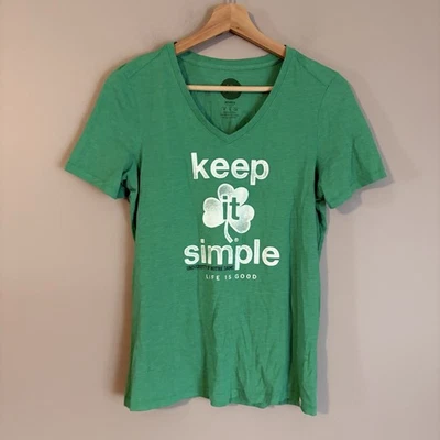 Life Is Good Women's Size S T Shirt Notre Dame Green Short Sleeve V-Neck - Image 1 of 4