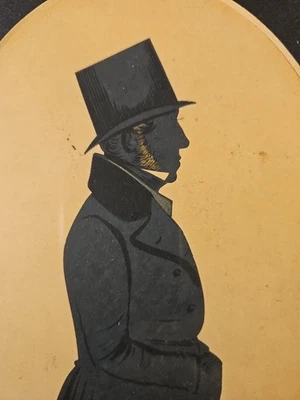 Antique English Silhouette Portrait 19th Century. Gouache heightened With White - Image 1 of 4