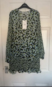 Zara Blue Floral Mini Mesh Dress Size M New with Tags - Picture 1 of 3
