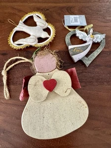 3 adornos de Navidad - 2 ángeles y palomas vintage hechos a mano / 1 ángel de Kohls nuevo con etiquetas - Imagen 1 de 7