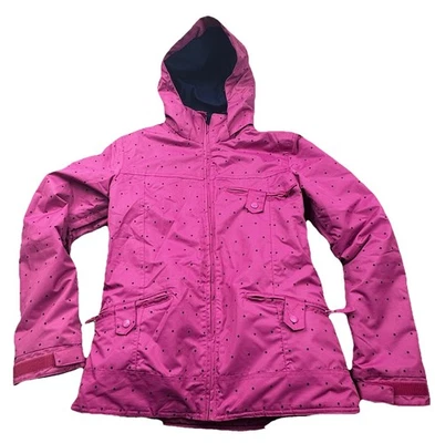 Jaqueta Core Powder Room feminina pequena rosa capuz bolinhas snowboard esqui 5000mm - Imagem 1 de 4