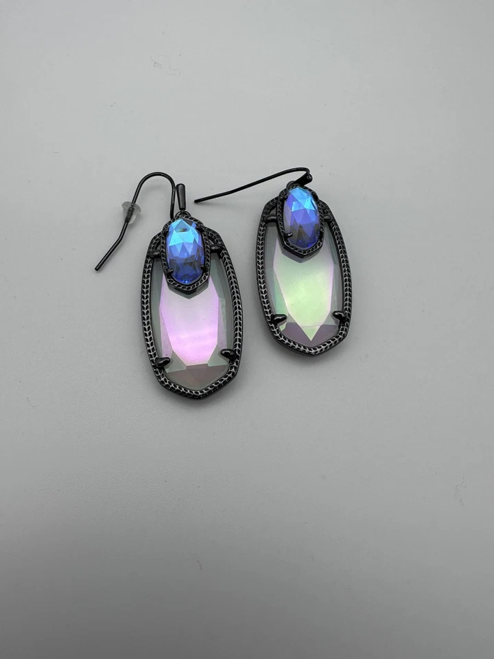 Kendra Scott custom Gunmetal Emmy Earrings Dichroic Glass & Iridescent Opalite - Image 1 of 4