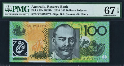 Australia 2010 Polymer 100 Dollars Pick-61b SUPERB GEM UNC PMG 67 EPQ - Image 1 of 2