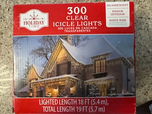 Holiday Time 300 Ct Clear Icicle Christmas Holiday Lights White Wire 18 Ft New - Picture 1 of 1