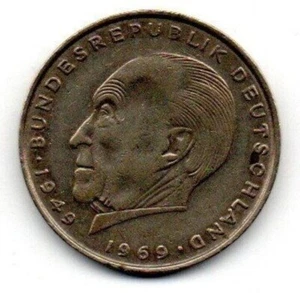 Germany 2 x 2 Mark Konrad Adenauer 1973 D + 1969 F - Picture 1 of 3