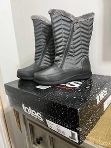 Nuevo Totes Helena Botas de Invierno Impermeables talla 7 Gris Nieve Lluvia Imitación Piel Doble Cremallera - Imagen 1 de 10