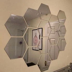 Hexagonal Acrylic 3mm thick Wall Tiles - Silver Mirror Bespoke sizes made - Picture 1 of 6