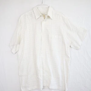 Saddlebred Shirt Mens Large Washable Linen Button Up Ivory Plaid Short Sleeve - Picture 1 of 6