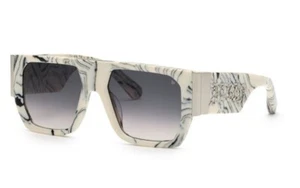 PHILIPP PLEIN SPP094 COL. 09YL PLEIN MASTER OVERSIZE IVORY SWIRL SLV SUNGLASSES - Picture 1 of 15