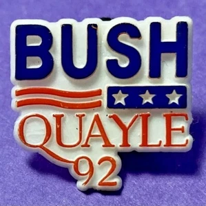 George H.W. 1992 Prendedor de solapa/sombrero de campaña electoral presidencial Bush-Dan Quayle - Imagen 1 de 4