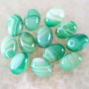 15x20mm Natural Stone Green Stripe Agate 30pcs Oval Bead CAB Cabochon Jewelry