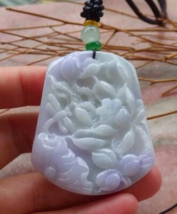 Certified Lavender Burma Natural A Jade jadeite Pendant Dragonfly Flower 554574 - Picture 1 of 9