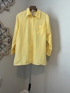 Elisabeth By Liz Claiborne Yellow Linen Button-Down Shirt Blouse Petite 14 - Picture 1 of 12