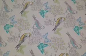 RICHLOOM VERARDI SEASIDE BLUE YELLOW BIRDS BUTTERFLY FABRIC BY THE YARD 54"W - Picture 1 of 5