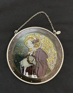 AMIA Stained Glass Sun Catcher Woman Angel Playing Accordion DreamPurple Round - Picture 1 of 5