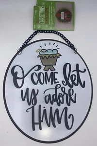 O Come Let Us Adore Him, 9" Metall Wandschild Kranz hängen Weihnachten Wohndeko Neu mit Etikett - Bild 1 von 5