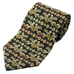 Lord & Taylor Men's Printed Silk Tie Baroque Floral Pattern Black Golden Accents - Picture 1 of 8