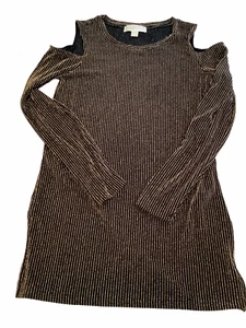 Top Michael Kors Mujer Pequeño Negro Dorado Brillo Hombro Frío Recorte Manga Larga - Imagen 1 de 10