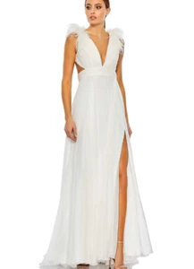 Mac Duggal TAUCHENSTRAUSS FEDER A LINE KLEID WEISS GRÖSSE 10 (68113) - Bild 1 von 7