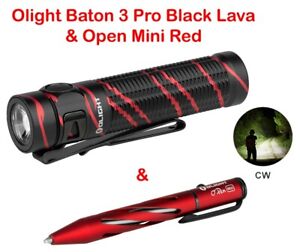 Olight Baton 3 Pro schwarz Lava Limited Edition Taschenlampe 1500 L & offen Mini rot