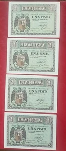 EDIFIL 427a. 1 PTA 28 FEBRERO DE 1938 SERIE E. LOTE DE 4 BILLETES CORRETIVOS. - Picture 1 of 2