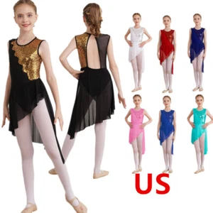 Girls Ballet Lyrical Dance Dress Shiny Leotards with Skirted Dancing Costumes - Picture 1 of 76