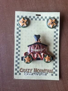 Vintage Pumpkin Pin & Brooch With Earrings Halloween Jewelry Set CUTE - Picture 1 of 7
