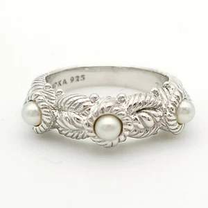 .Judith Ripka Sterling Silver Stackable 3 Pearl Cable Band Ring Size 7 - Picture 1 of 4