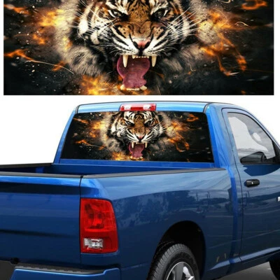 Flame Tiger Graphics Car Truck Pickup Rear Window Perforated Sticker Vinyl Decal - Image 1 of 4