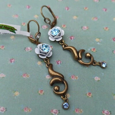 Michal Negrin Роза серьги длинный белый лазурный синий 3D и кристаллы Swarovski подарок - Изображение 1 из 4