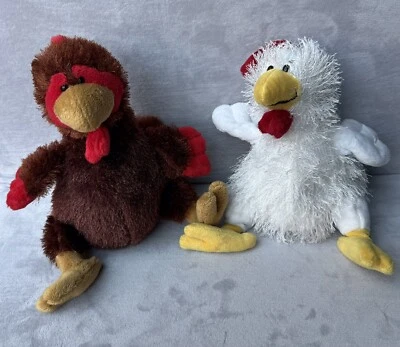Set Of 2 Ganz Webkinz White Chicken Brown Rooster Stuffed Animal Toy No Codes - Image 1 of 4