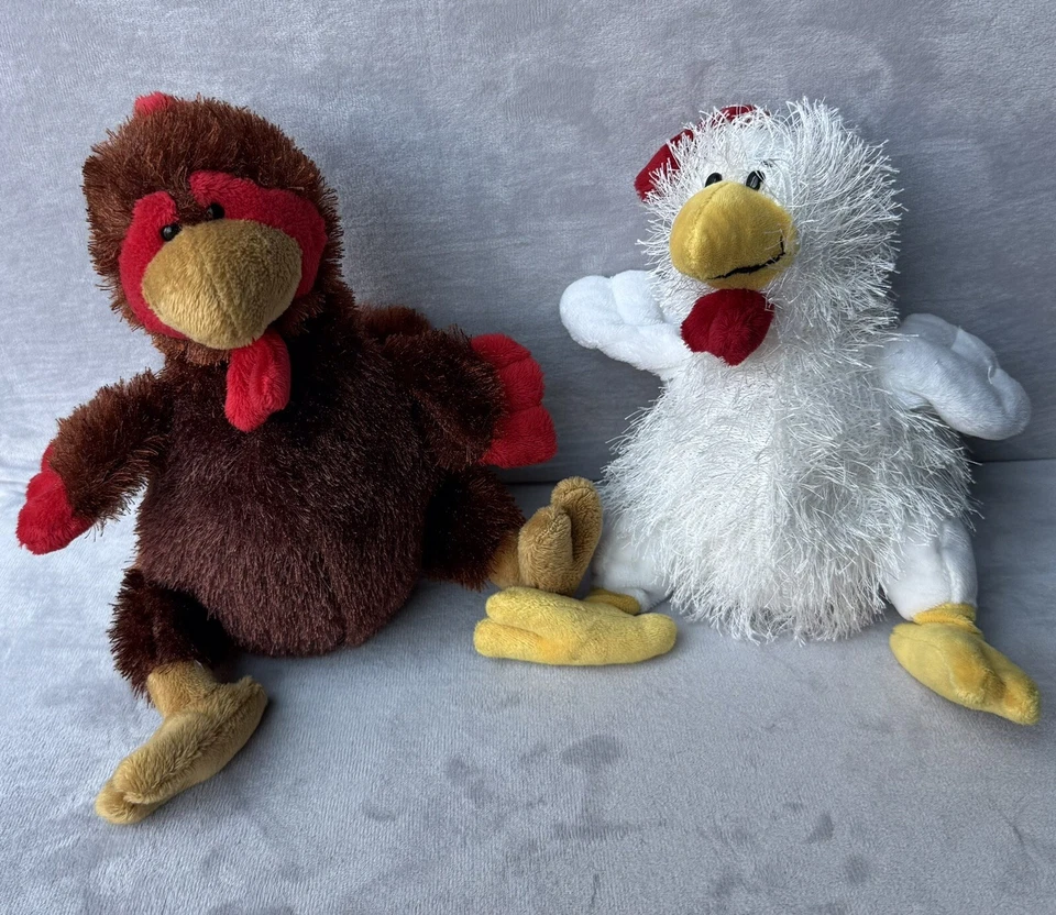 Set Of 2 Ganz Webkinz White Chicken Brown Rooster Stuffed Animal Toy No Codes - Image 1 of 4