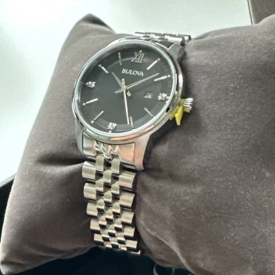 Bulova Women's Quartz Diamond Accent Marks Calendar Silver Watch 32MM 96P226 - Image 1 of 4