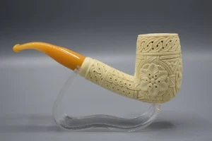 Verzierte große Billard Pfeife BLOCK MEERSCHAUM - NEU - HANDGESCHNITZT Sonderetui #562 - Bild 1 von 11