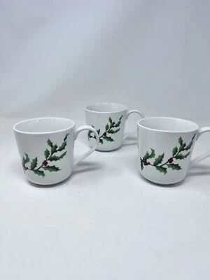 Taza de café Martha Stewart Bowls FESTIVE HOLLY 3 3/4” de alto Inv#23 Foto 1 de 3